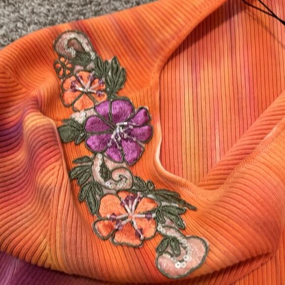 NWT Belldini Top Large Shirt Embellished Orange Tye Dye Boho‎ Embroidered Floral - Picture 15 of 16